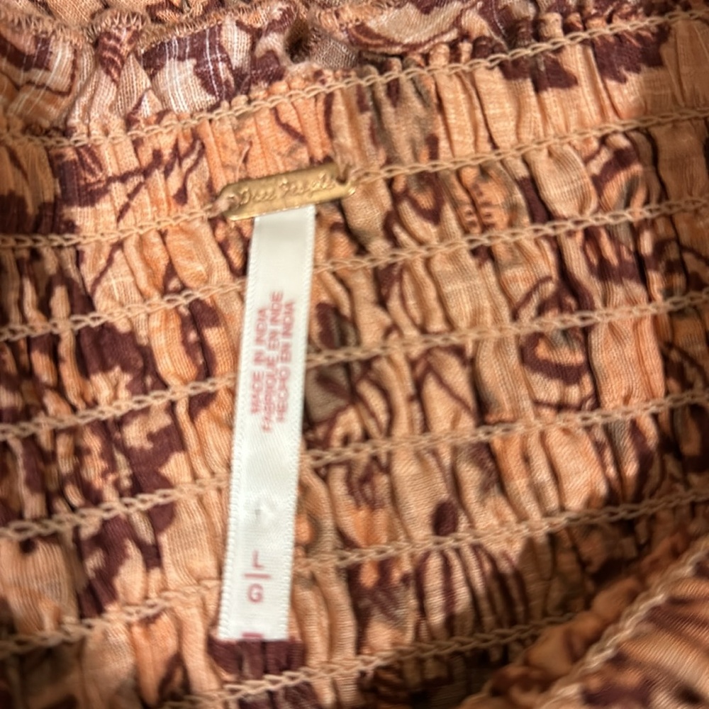 NWOT Free People Floral Smocked tube elastic BodyCon Mini Dress puff sleeves L - Picture 6 of 9